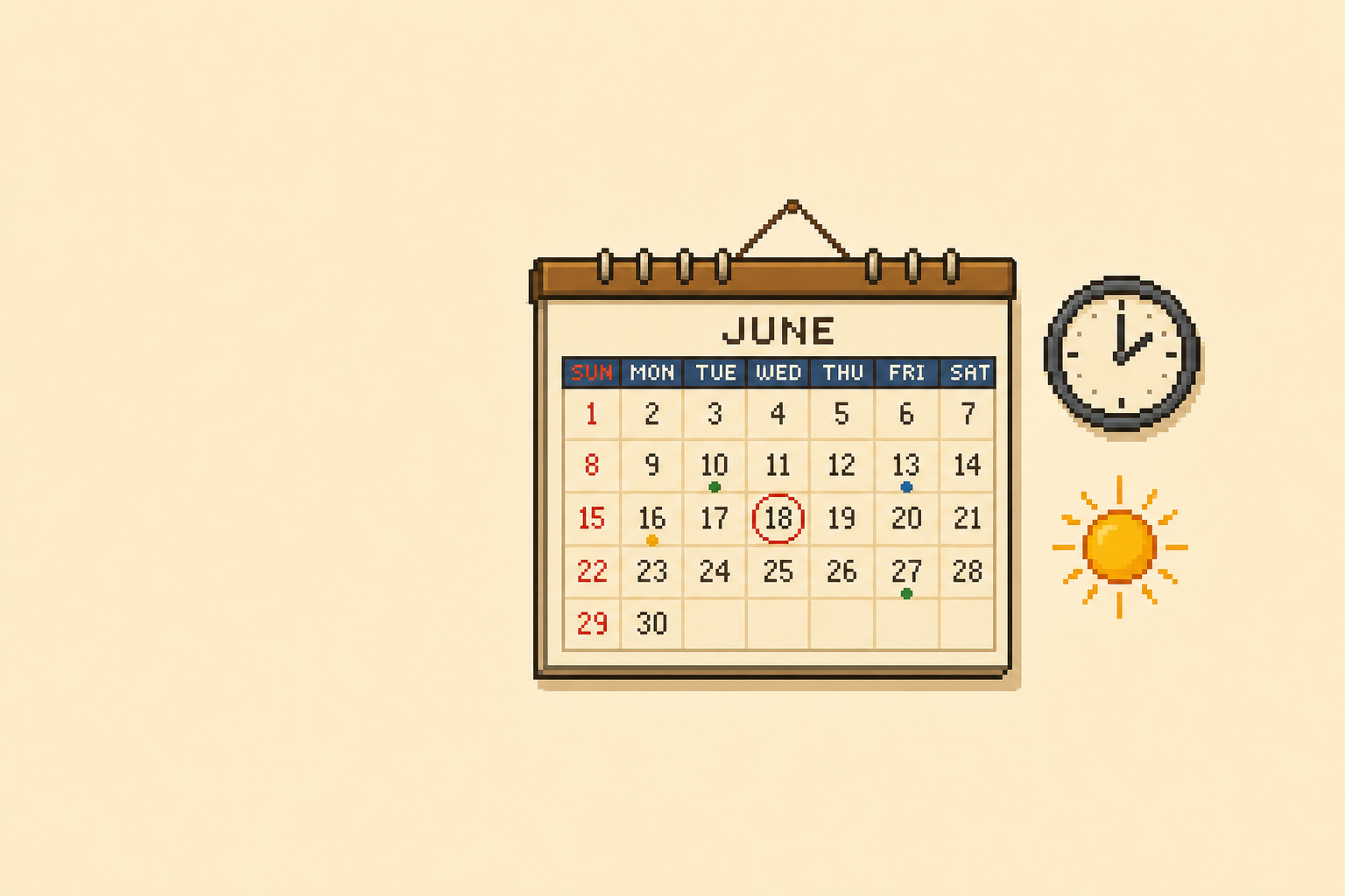 Wall calendar with marked days